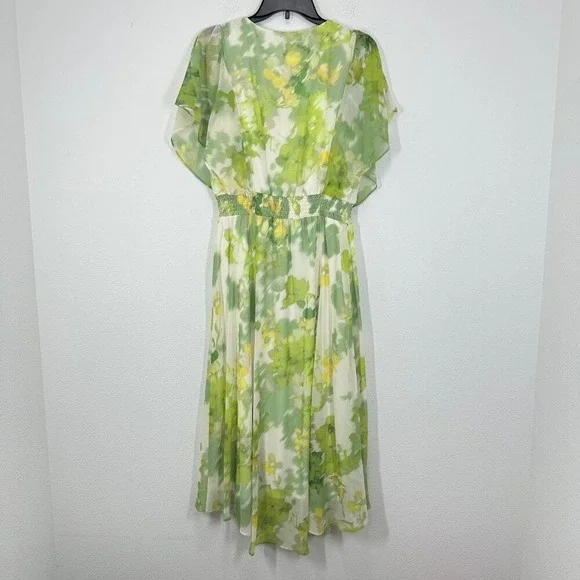 Dkny Green and Yellow Floral High Waisted  Midi Dress - Picture 6 of 11